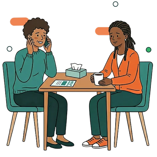 Two illustrated people talking